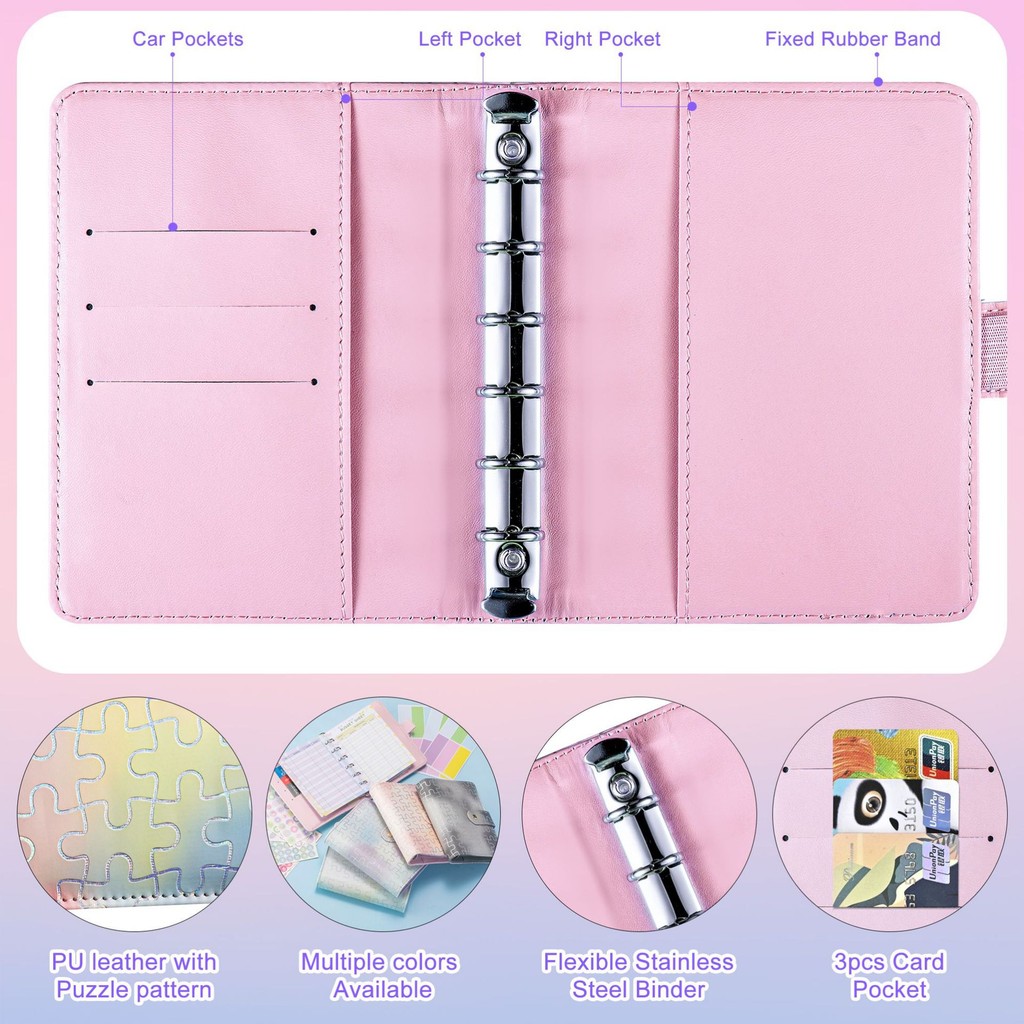 

A7 Macaron Color 6 Ring Binder Pu Leather Notebook Cash Budget Planning Personal Plan Binder Cover