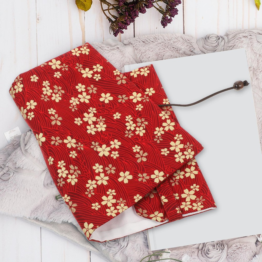 

Gold-Stitched Flower Book Cover A4 Soft Red Cloth Material Protective Sleeve For Books Students