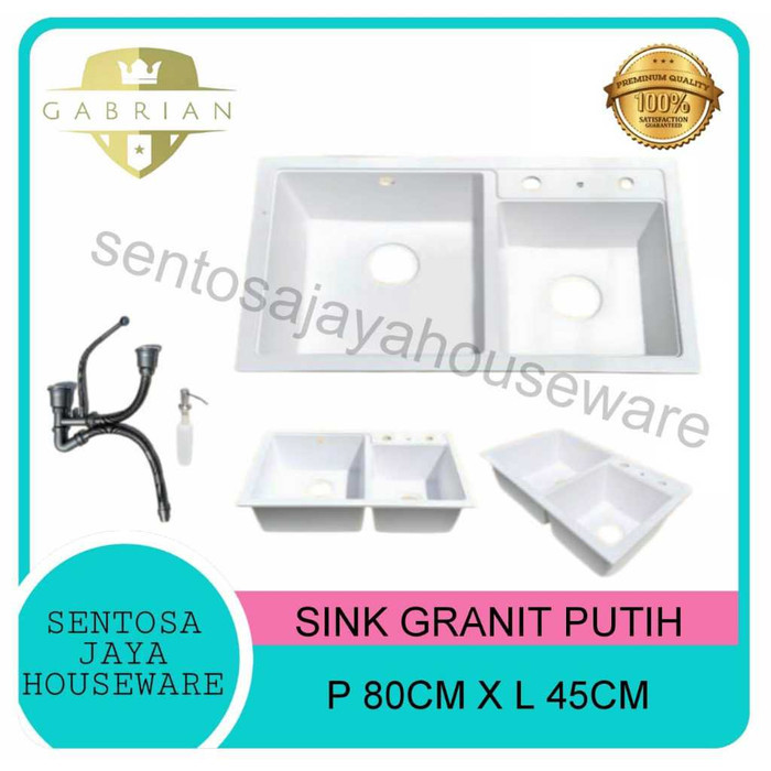 KITCHEN SINK GRANIT PUTIH 80CM X 45CM - SINK CUCI PIRING GRANIT PUTIH MERK GABRIAN 80CM X 45CM