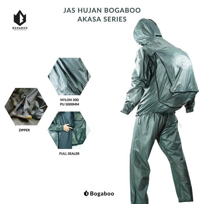 Terlaris Bogaboo Akasa Jas Hujan Setelan Bahan Nylon 30D Pu 5.000 Full Tape Sealer - Raincoat