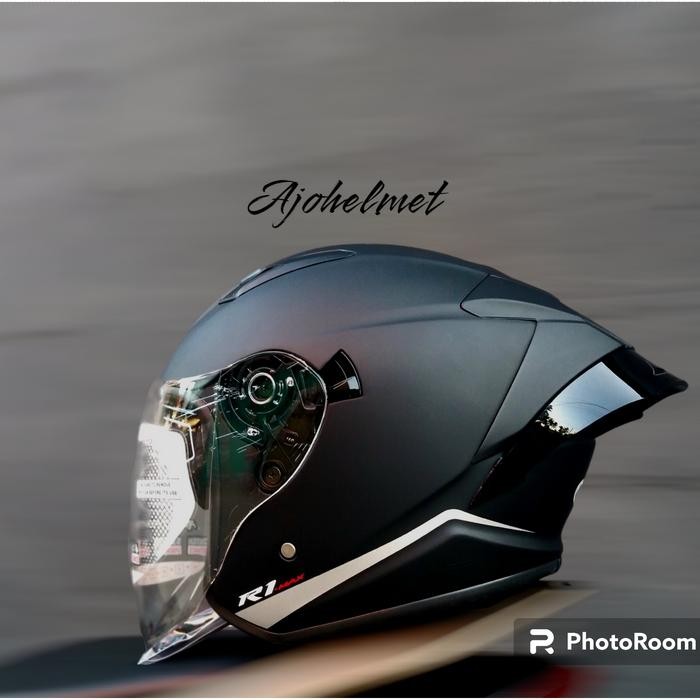 PREMIUM HELM NHK R1 MAX HITAM DOP PAKET SPOILER, SLOT INTERCOM, DOBLE VISOR