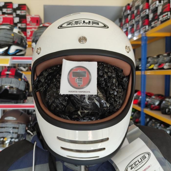 PREMIUM Zeus zs816c Zs 816 Helm Full Face Vintage White Cakil