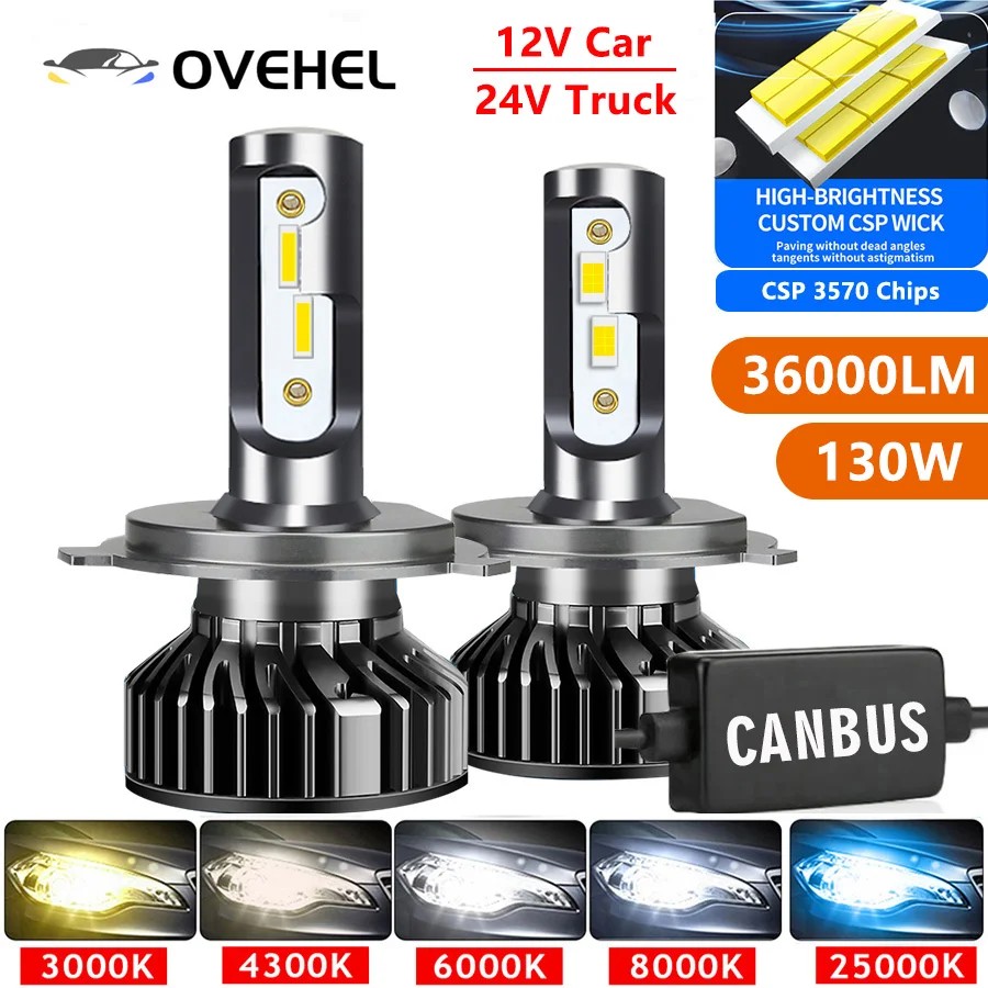 Lampu Depan Mobil CSP 36000LM 130W H4 LED H7 Canbus H1 H3 H8 H11 9005 9006 9007 880 8000K 6000K Lamp