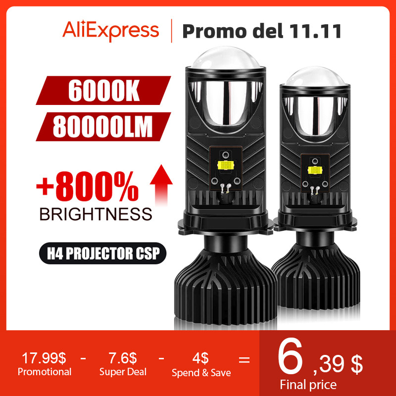 H4 Proyektor LED 80000LM 180W Bohlam Lampu Depan Mobil Proyektor Lensa LED Bi H4 Proyektor Lampu Dep