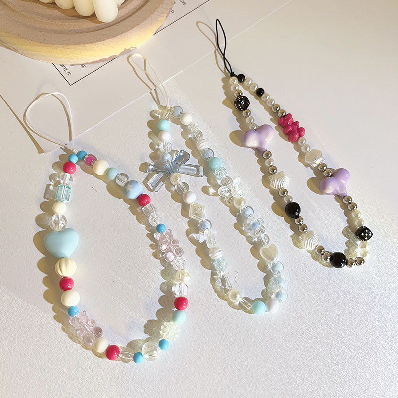 Gelang Cinta Akrilik Tali Jimat Ponsel Ikatan Simpul Hati Biru Merah Muda Korea untuk Wanita Anak Pe