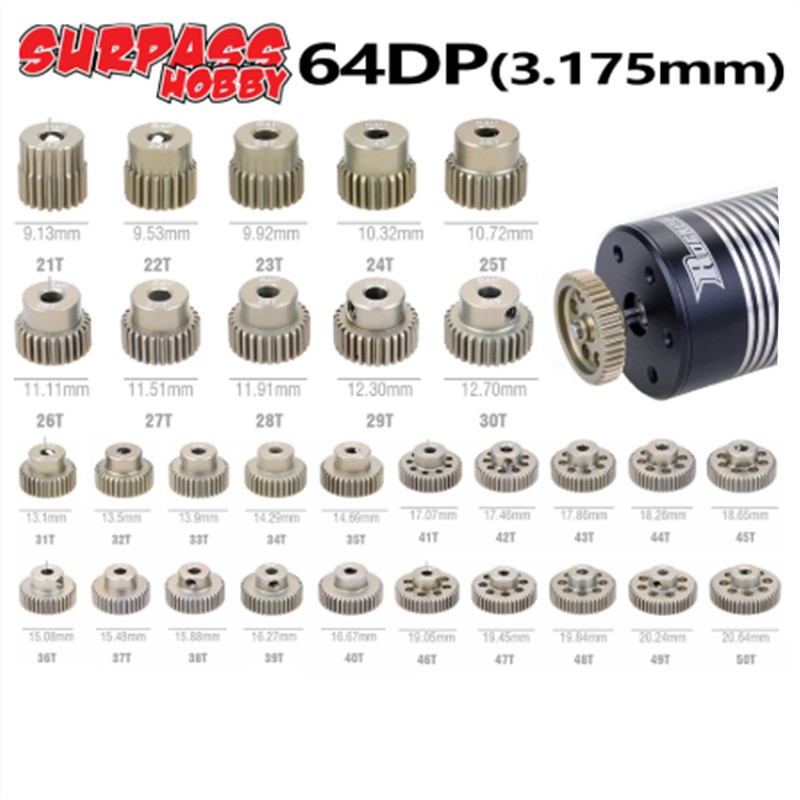 Melampaui Hobi 64DP Pinion Roda Gigi Motor Logam untuk Mobil RC 1/10 1/12 1/14 Wltoys 540 3.175Mm Po