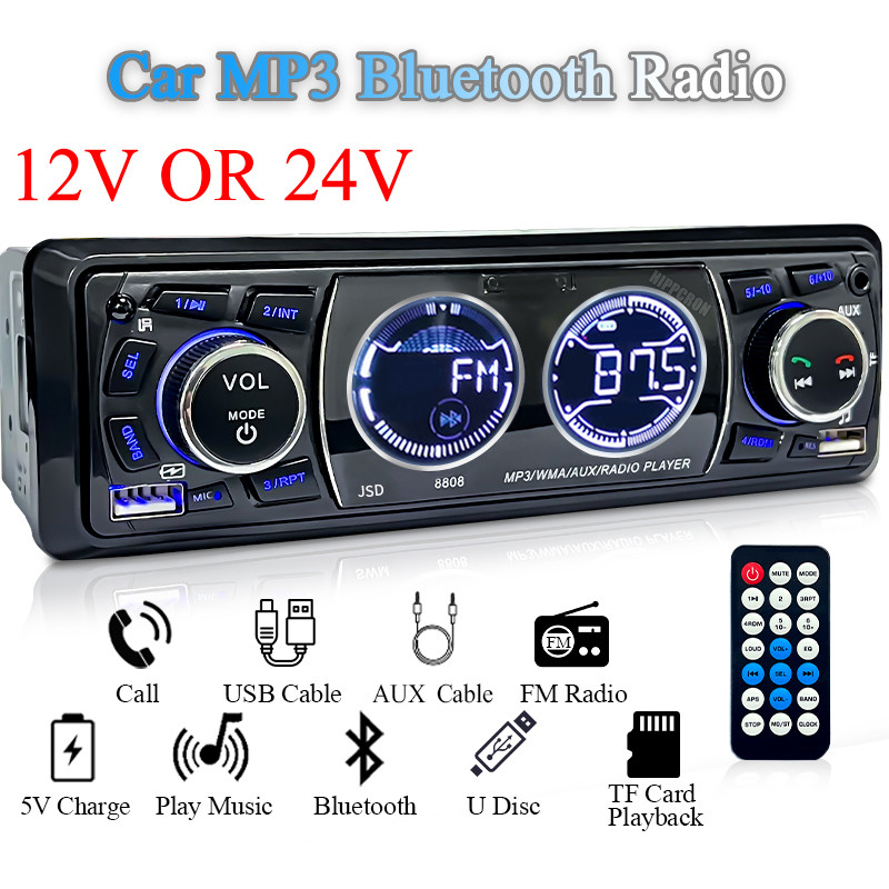 SINOVCLE Radio Mobil 1din Audio Bluetooth Stereo Pemutar MP3 Penerima FM 60Wx4 Mendukung Pengisian D