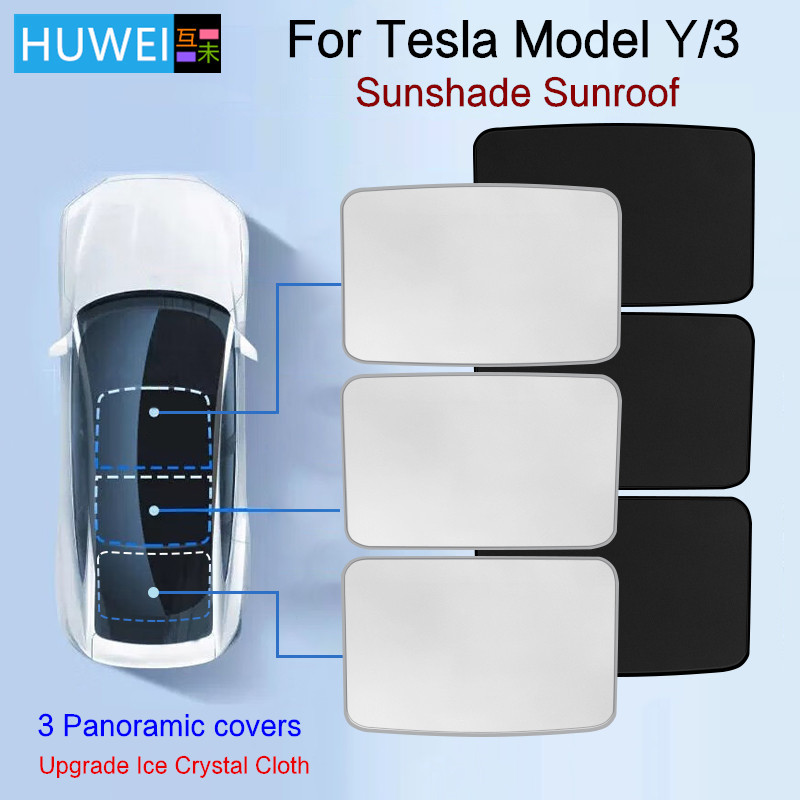 HUWEI Kerai untuk Tesla Model Y 3 Mobil 2019-2023 Atap Matahari Skylight Tirai Kerai Jaring Kaca Pel