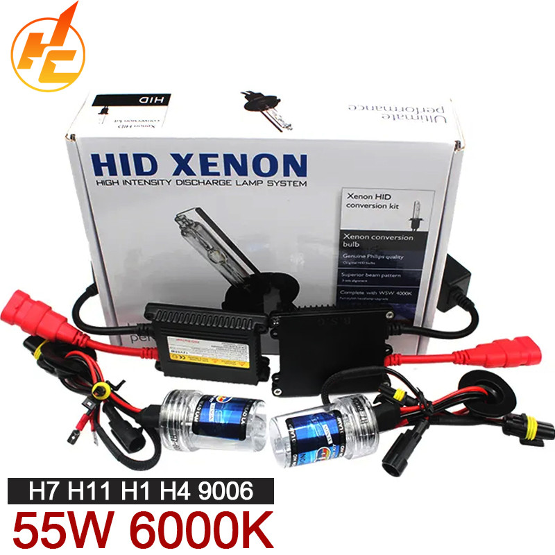 Xenon H7 55W Slim Ballast Kit HID Xenon Bohlam Lampu Depan 12V H1 9005 9006 H11 Xenon Hid Kit 6000K 