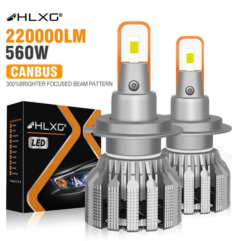 HLXG H7 LED Bohlam Lampu Depan Mobil Canbus 560W 220000LM H1 H4 H8 H9 H11 HB4 HB3 9005 9006 9012 Lam
