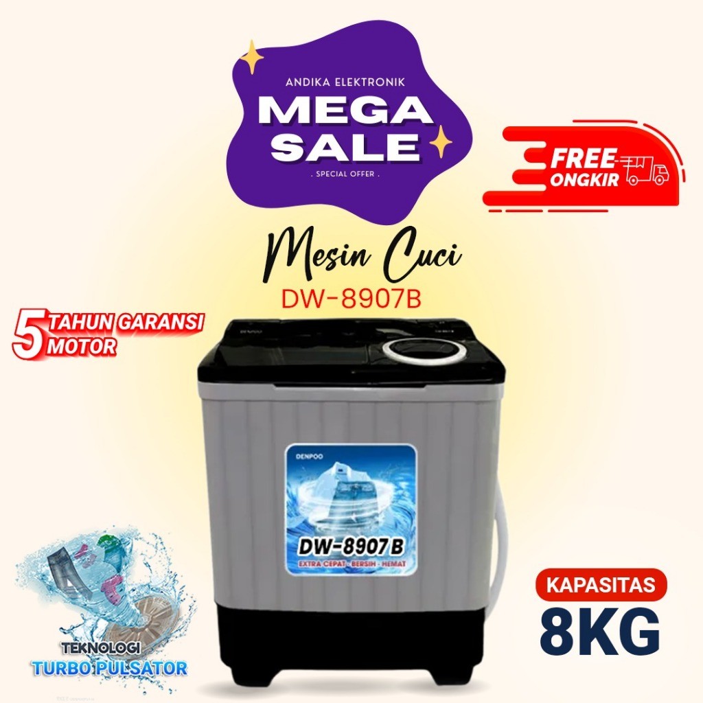 MCL5 PROMO Mesin Cuci 8 KG 2 TABUNG Denpoo 4 PULSATOR
