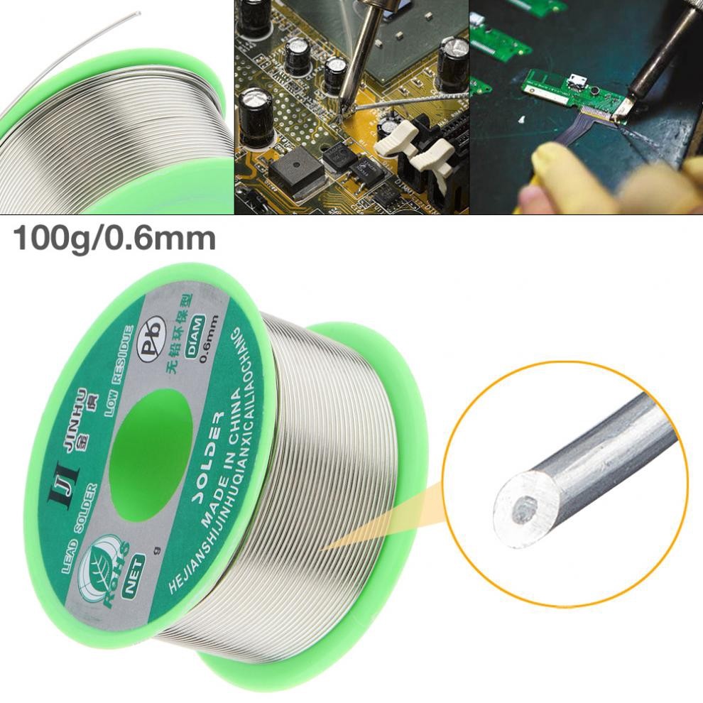 Kawat Solder Inti Rosin Bebas Timah 100g 0.6mm 99.7% Sn 0.03% Cu dengan Fluks dan Titik Lebur Rendah
