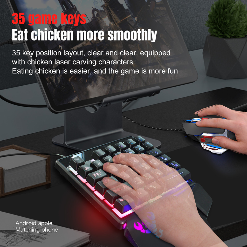 One-handed Gaming Keyboard RGB Mouse Set for PC Teclado Gamer Portable Keypad Klavye and Mouse Combo