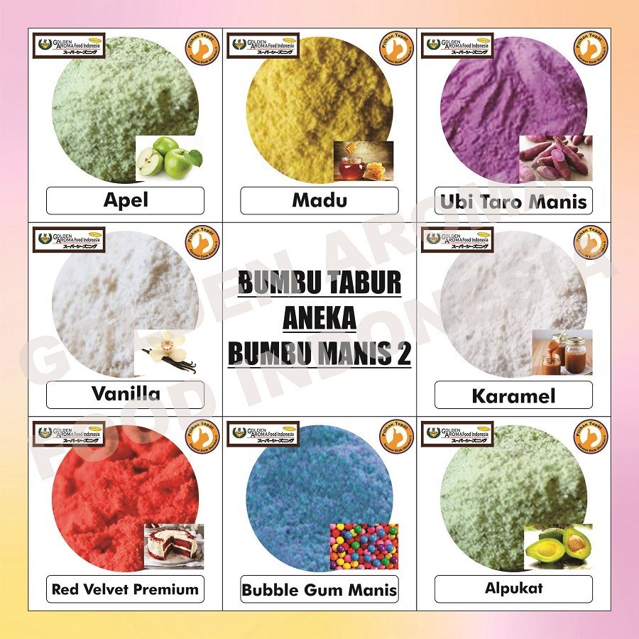 

RATU Aneka Bumbu Tabur Manis Kiloan Bubuk Rasa Vanila Taro Greentea Apel Alpukat Matcha Melon Durian