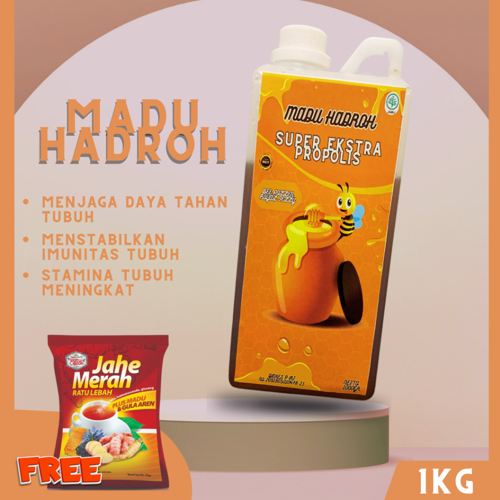 

RATU 1kg Madu Hadroh Bee Pollen dan Ekstra Propolis Free Jahe Merah