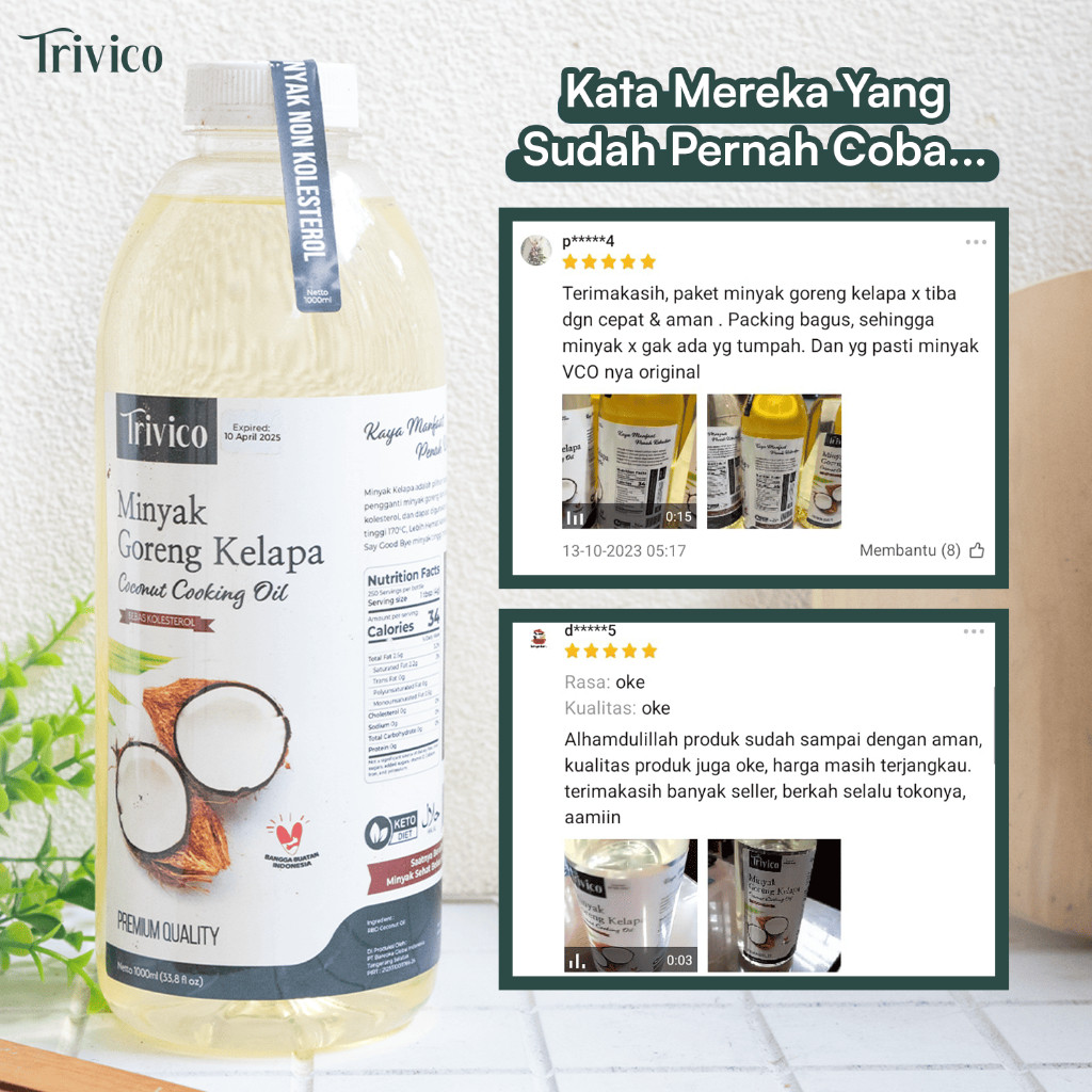

Trivico Minyak Goreng Kelapa 1 Liter - Minyak Sehat Dan Bebas Kolesterol