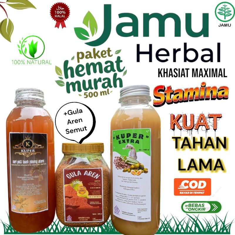 

RATU PAKET KUMPLIT HEMAT 500 ML SARIPATI PINANG+KUPER EXTRA JAMU KUAT HERBAL PRIA DEWASA TAHAN LAMA