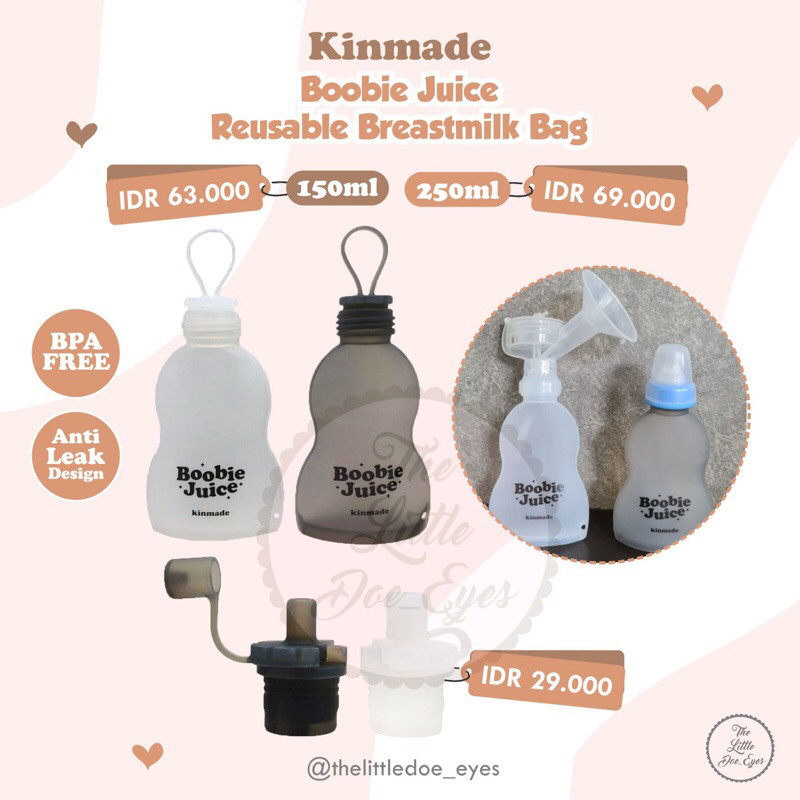 Kinmade Boobie Juice Reusable Breastmilk Bag / Tutup Silicone Nozzle