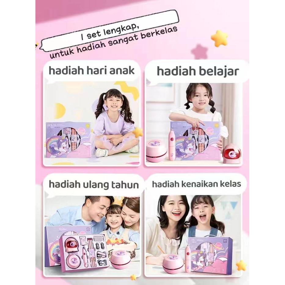 

Electric Stationery Set / Set Alat Tulis Dengan Rautan Penghapus Vacuum Elektrik dan Pensil 11 In 1