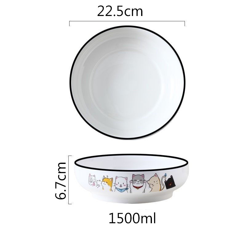 HHS Mangkok Keramik Motif Kucing JUMBO Ukuran 23cm