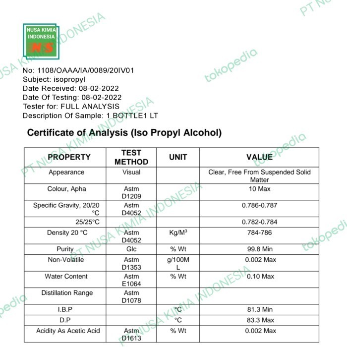 ALKOHOL ISOPROPYL 99% 5 LITER / ISOPROPYL 99% / IPA 5 LITER