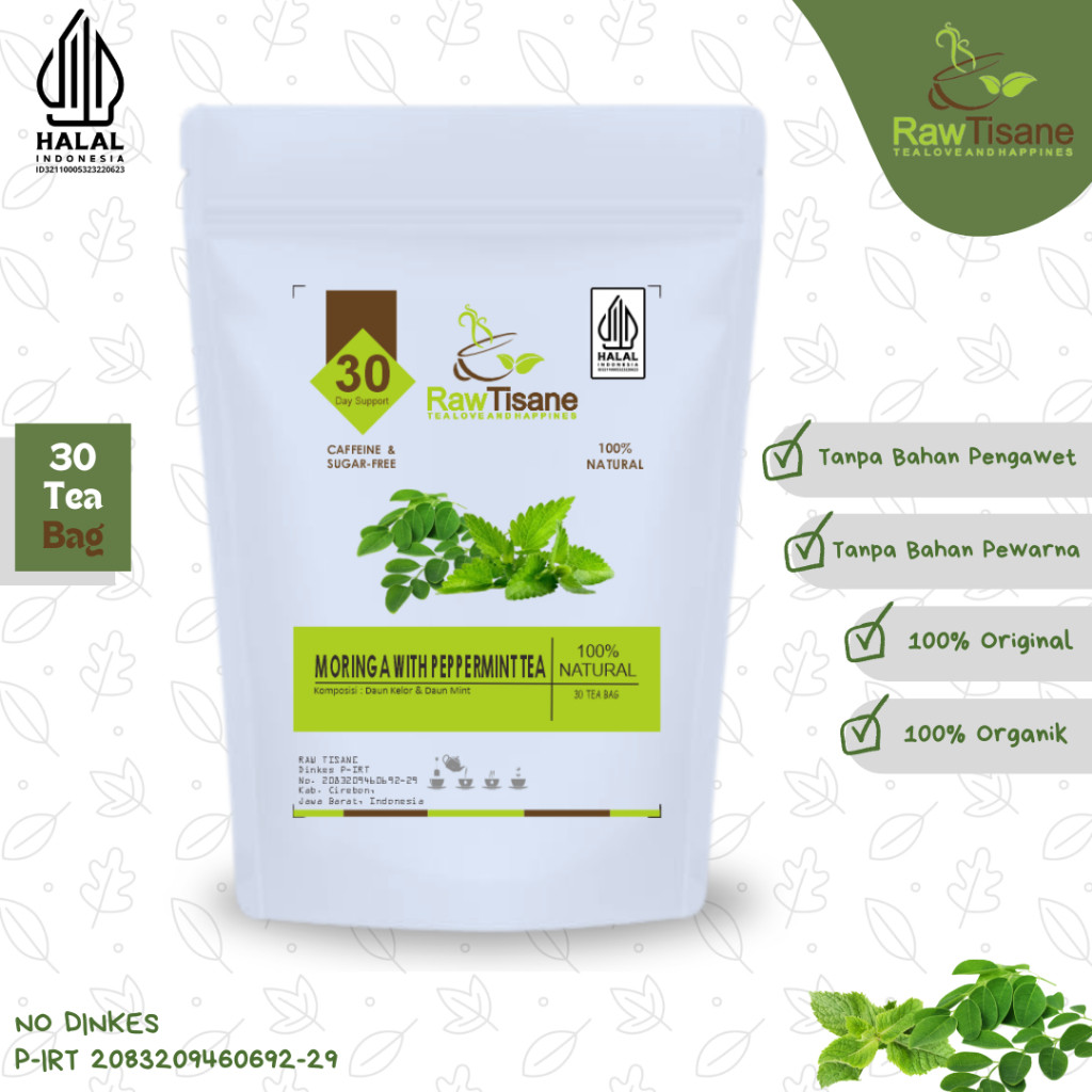 

RAW TISANE Moringa With Peppermint Tea : Teh Celup Daun Kelor & Daun Mint Isi 30 Tea Bag