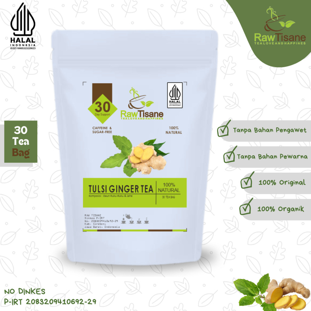 

RAW TISANE Tulsi Ginger Tea : Teh Daun Tulsi & Jahe Isi 30 Tea Bag