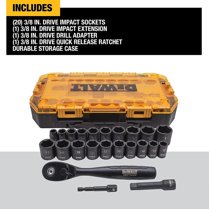 DEWALT DWMT74738 23 PIECE 3/8" DRIVE COMBINATION IMPACT SOCKET SET CAR REPAIR TOOL DWMT74738-23