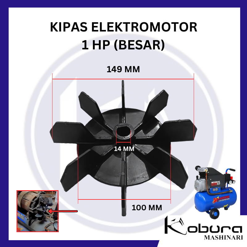 Kipas Elektro Motor Hitam Besar Kipas Elmo Hitam Besar 1 HP Kompressor Angin Portable