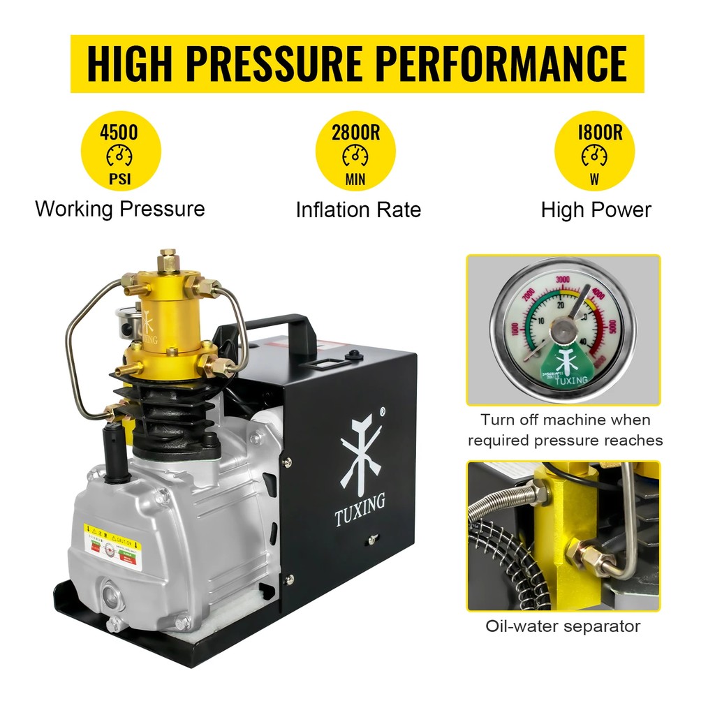 TUXING TXES022 300Bar PCP Air Compressor Electric 4500Psi High Pressure Air Compressor Auto Stop for