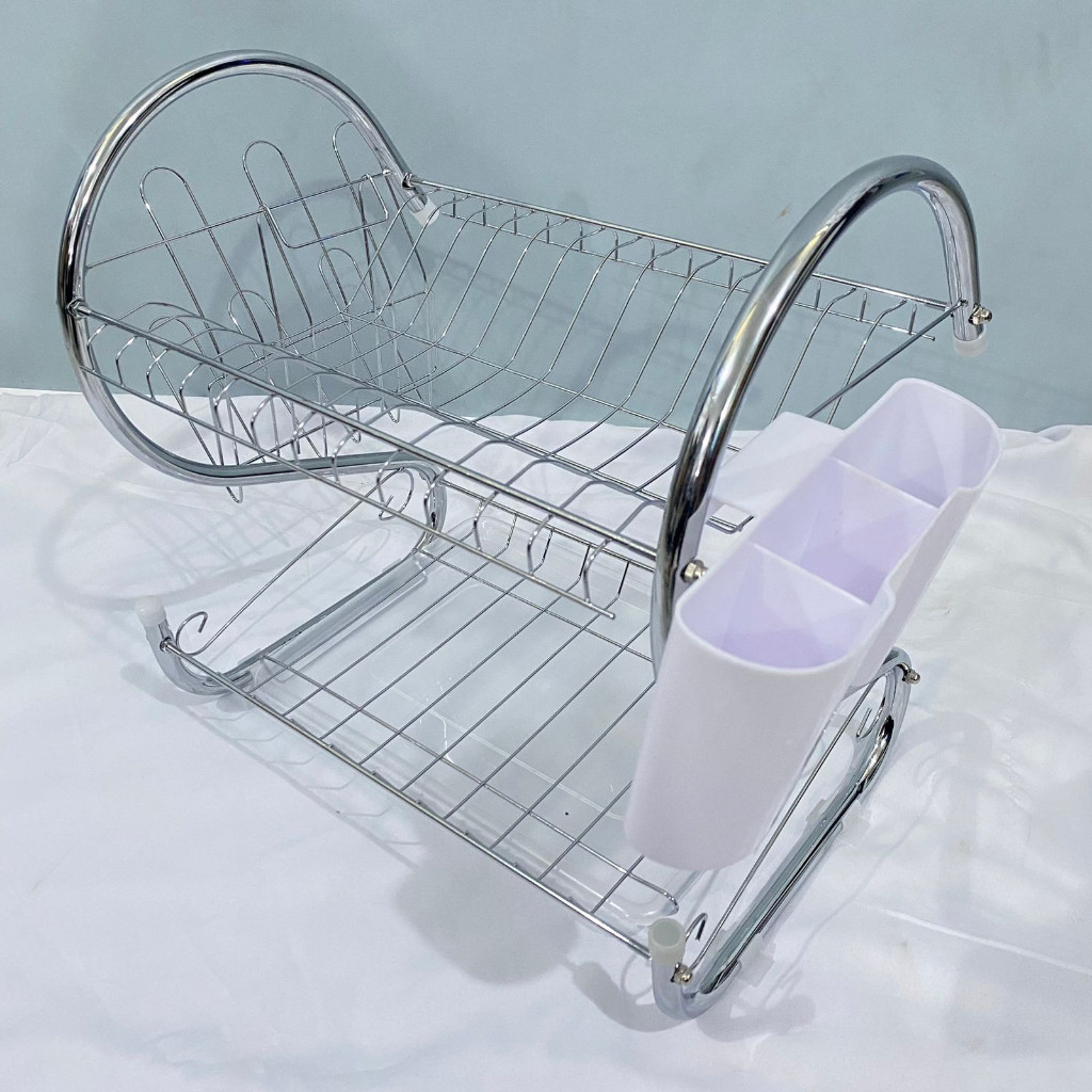 Rak Piring Stainless Minimalis Rak 2 Susun Tingkat Rak Piring Serbaguna Rak Piring Mini