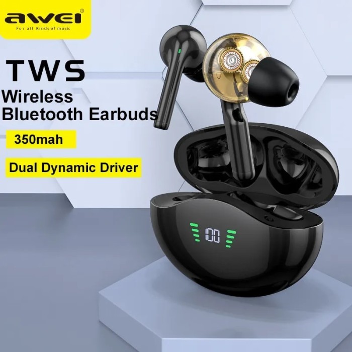 Awei T12/T12P TWS Wireless Headphones Bluetooth Dual Dynamic Driver