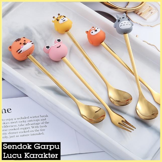 ORIGINAL.. KARAKTER SENDOK GARPU LUCU DESSERT KECIL ANAK SCOOP SPOON TOTORO BUAH DURIAN FORK KOREA