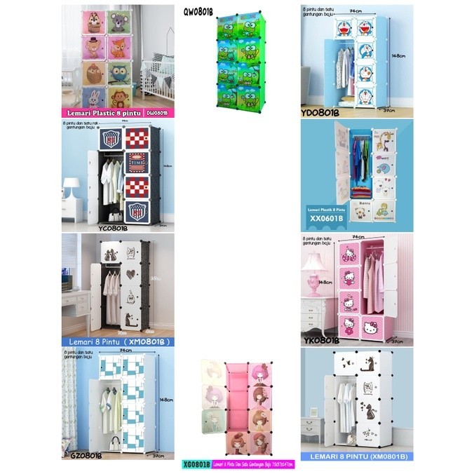 Lemari Plastik Portable 8 Pintu Lemari Plastik Karakter Lemari Pakaian