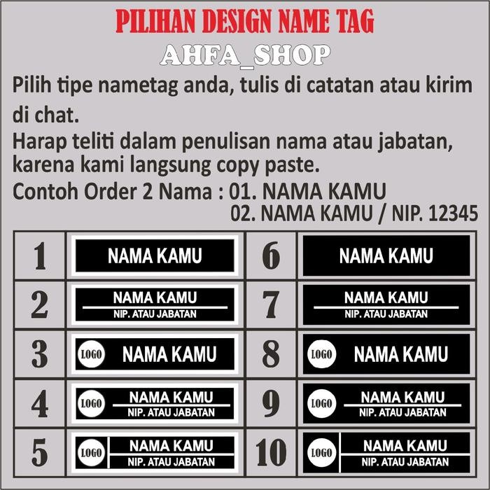 

Paket Name Tag ASN (Name tag & Pin Korpri) Foto