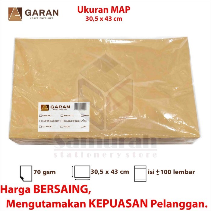 

Aman - Amplop Kertas Coklat Garan Ukuran A3 30,5 X 43 Cm 1 Pak Isi 100 Lembar