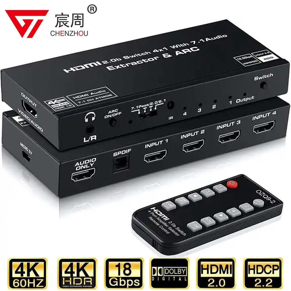 4K HDMI to RCA Audio Extractor SPDIF 4port 4 In 1 Audio Converter