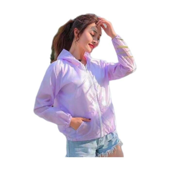 jaket parasut transparan olahraga jogging trampolin zumba fitness senam anti sinar uv