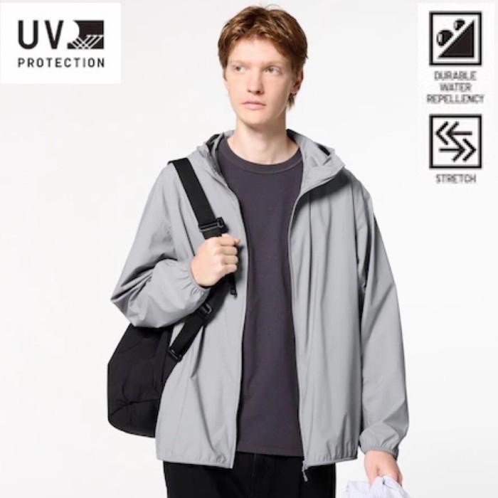UNIQLO Jaket Parka Saku UV CUT Pria Gray