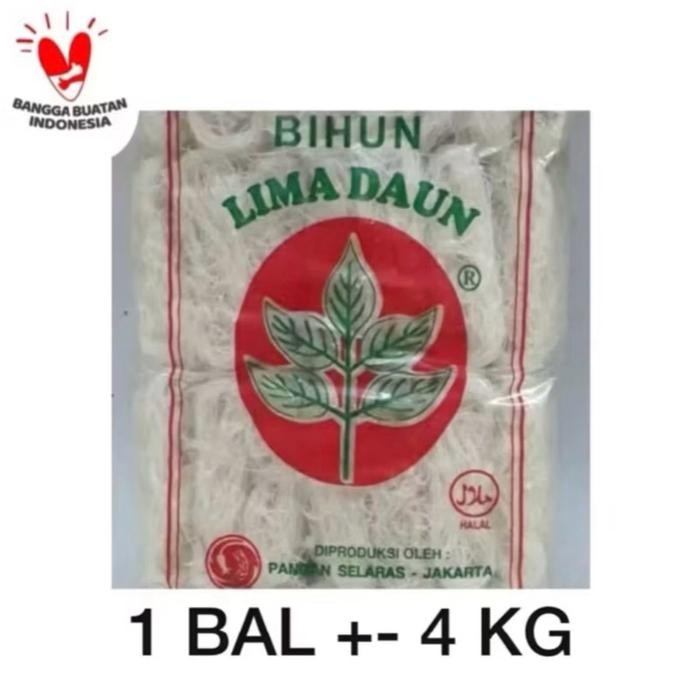 

Ready JT Bihun Beras Cap 5 Lima Daun 1 Bal/Ball 4 kg isi 4 bungkus x 1 kg/975gr