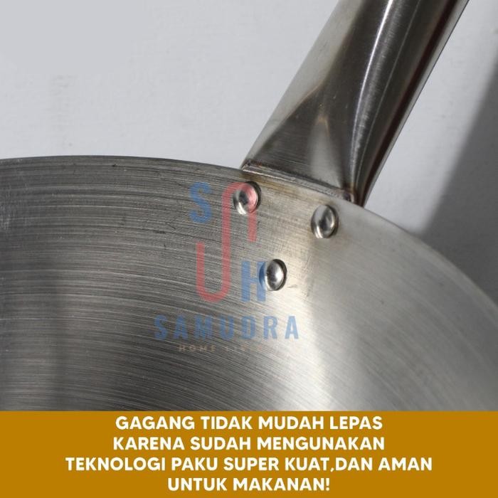 SM LIVING Wajan Stainless Steel Gagang Kayu Anti Panas / Wajan Stainless Steel Gagang Kayu Anti