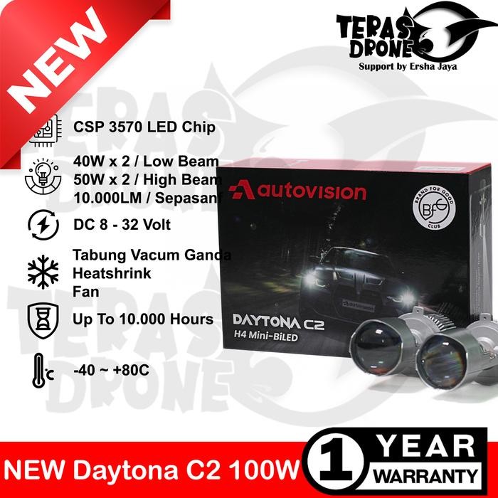 Lampu Mini Projector LED H4 H7 H11 HB4 AUTOVISION DAYTONA C2 100 Watt Car