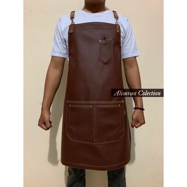 Apron Barista Kulit Celemek Masak Kulit Apron Kulit Celemek kulit