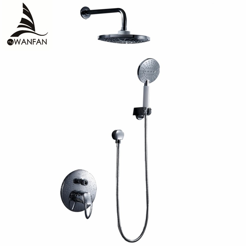 Wall Bathroom Shower Faucet Set Chrome Rainfall Bathtub Shower Faucet