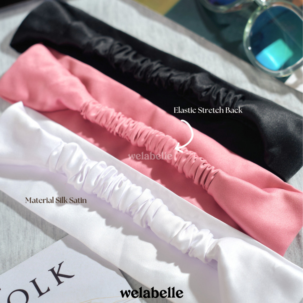 Welabelle Anna Vintage Y2K Headband Hairband / Bandana Putih Bando Satin 90s (A55)