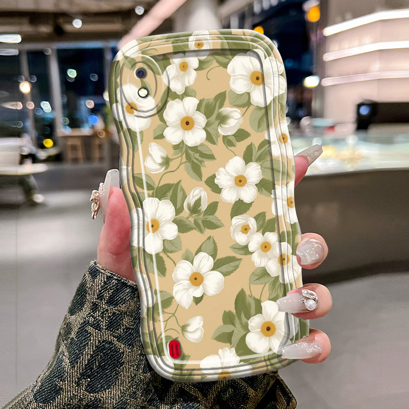 Casing Hp Untuk Samsung Galaxy A10 M10 A10s M01s Case Krim gelombang Softcase Silikon Kesing Bunga-b