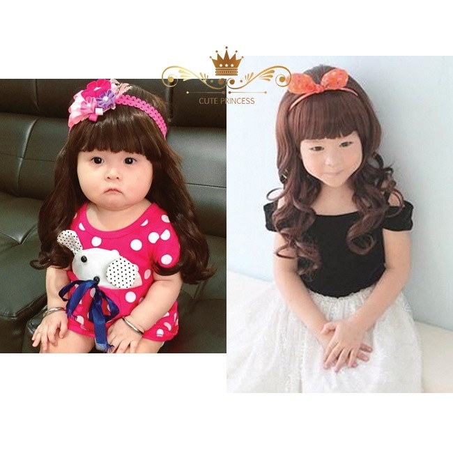 Wig Anak Perempuan Model Bergelombang Panjang Sepinggang Warna Hitam & Coklat Tua Usia 6 Bulan - 10