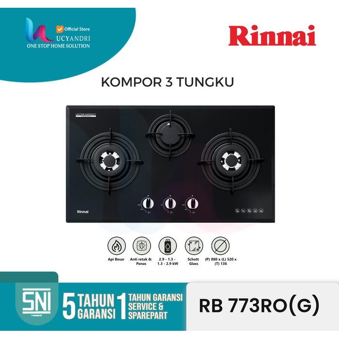 Rinai Kompor Gas Tanam 3 Tungku Rinnai Rb-773 Ro(G) Free Ongkir