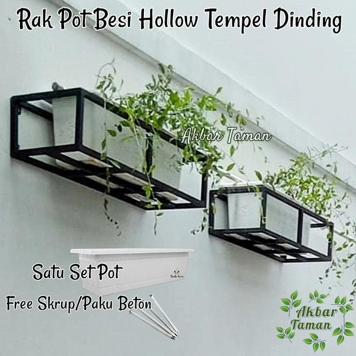 Rak Pot Panjang Bunga Besi Hollow Tempel Dinding Satu Set Pot Kode 1056