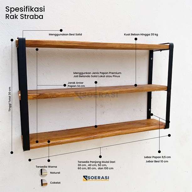 Straba Rak Dinding Tempel Gantung Ambalan Susun Tingkat 2 Ruang Tamu Keluarga Besi Dan Kayu